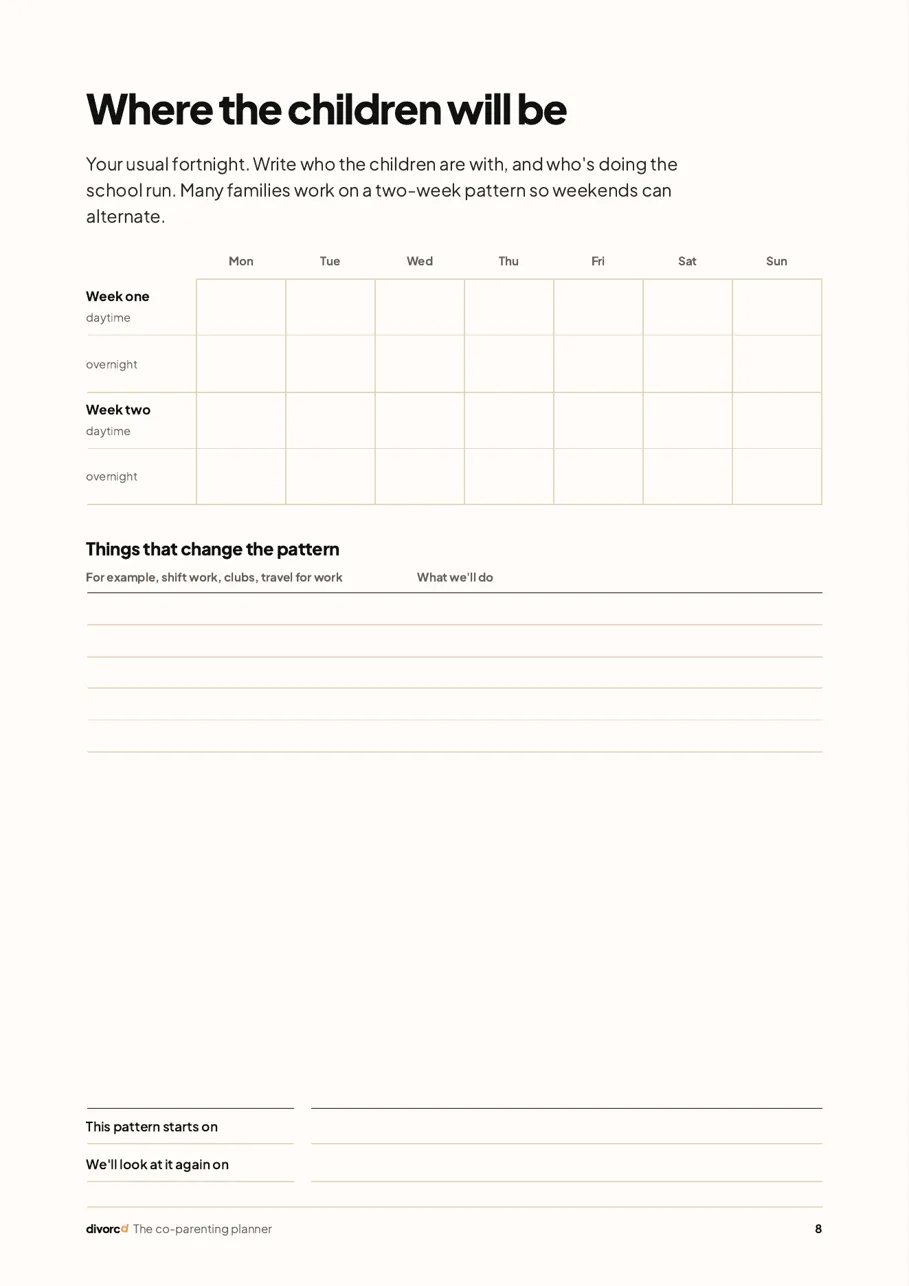 The co-parenting planner routine page