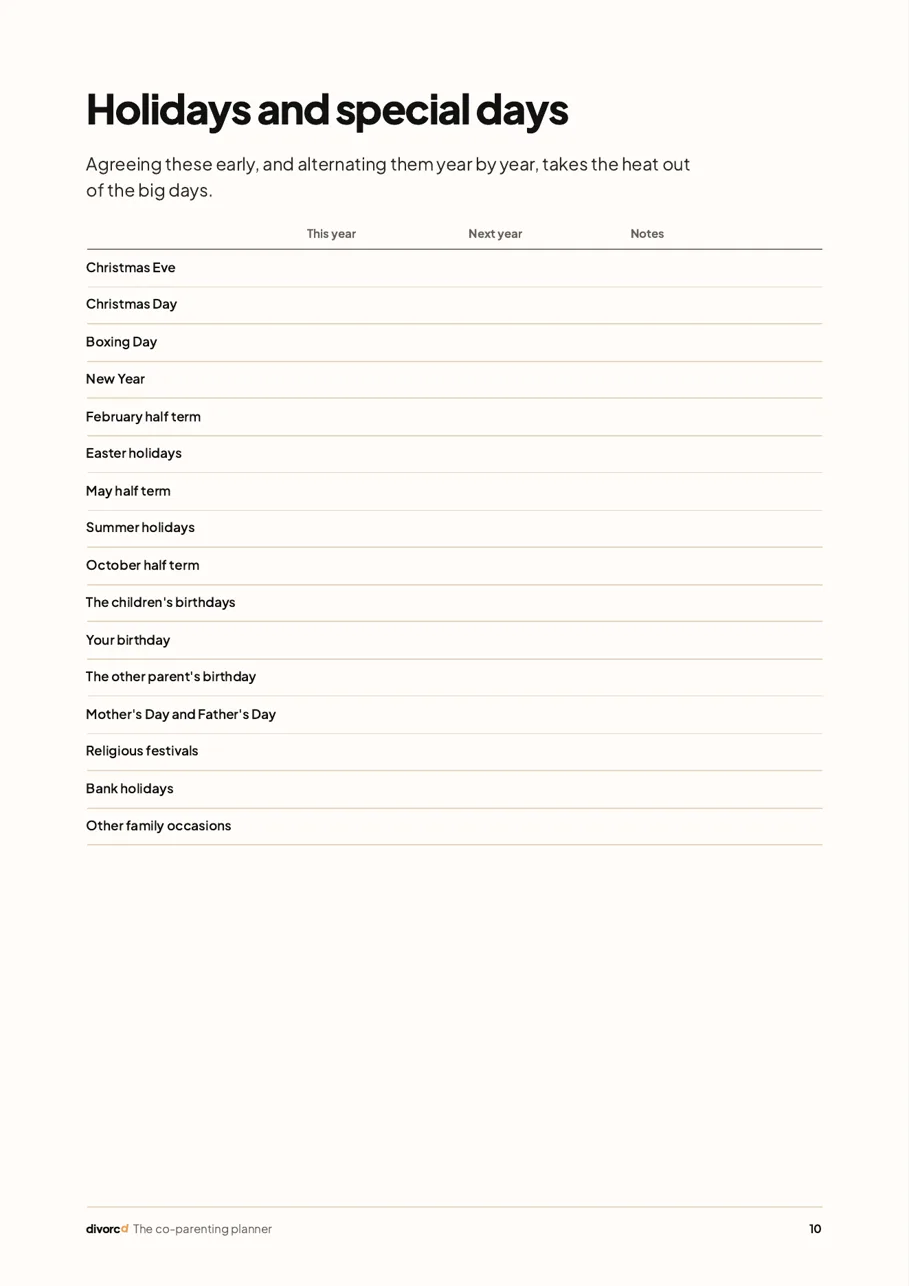 The holidays and special days page